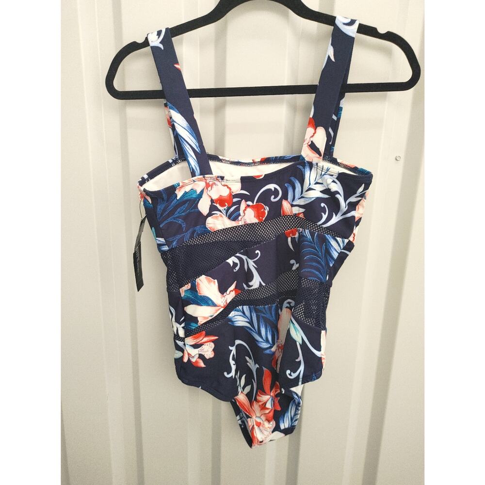Carmen Marc Valvo Swimsuit One Piece Mesh Detail Floral Sz 10 NWT - Picture 4 of 6